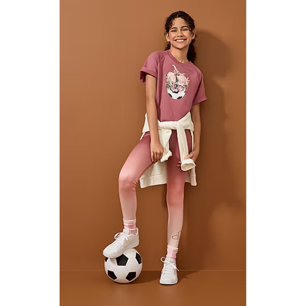Adidas Girls Short sleeve T-Shirt Large Dark Pink Soccer Ball Flowers Floral